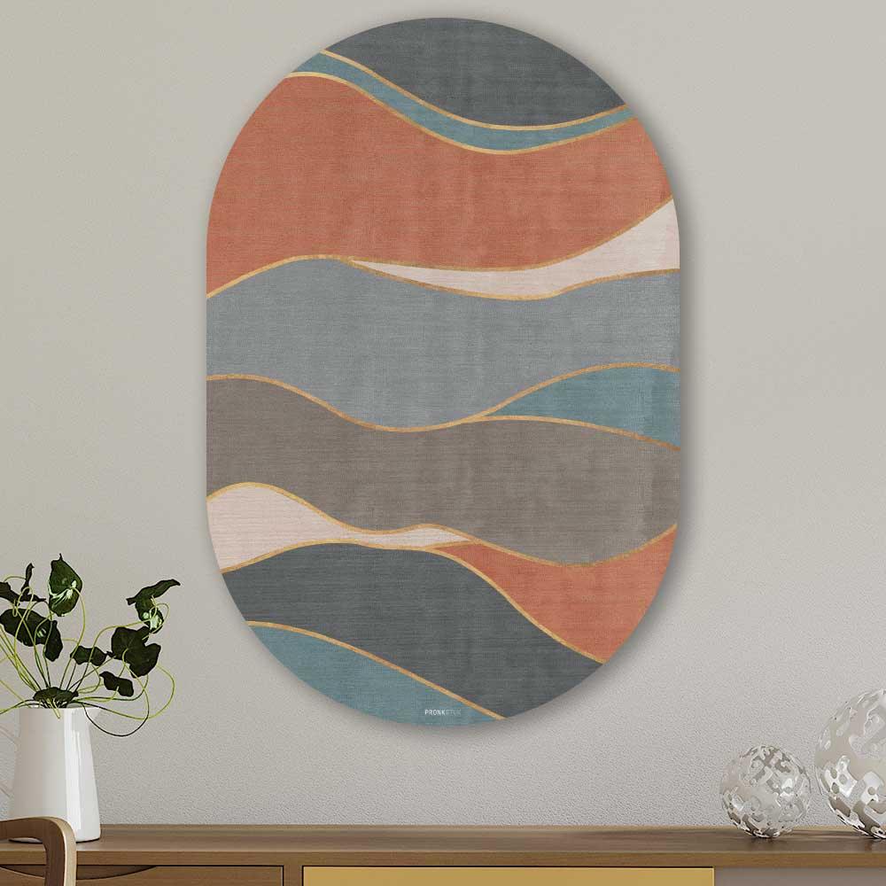 abstracte schilderijen - Abstrakt Waves Oval - Unieke abstracte wanddecoratie