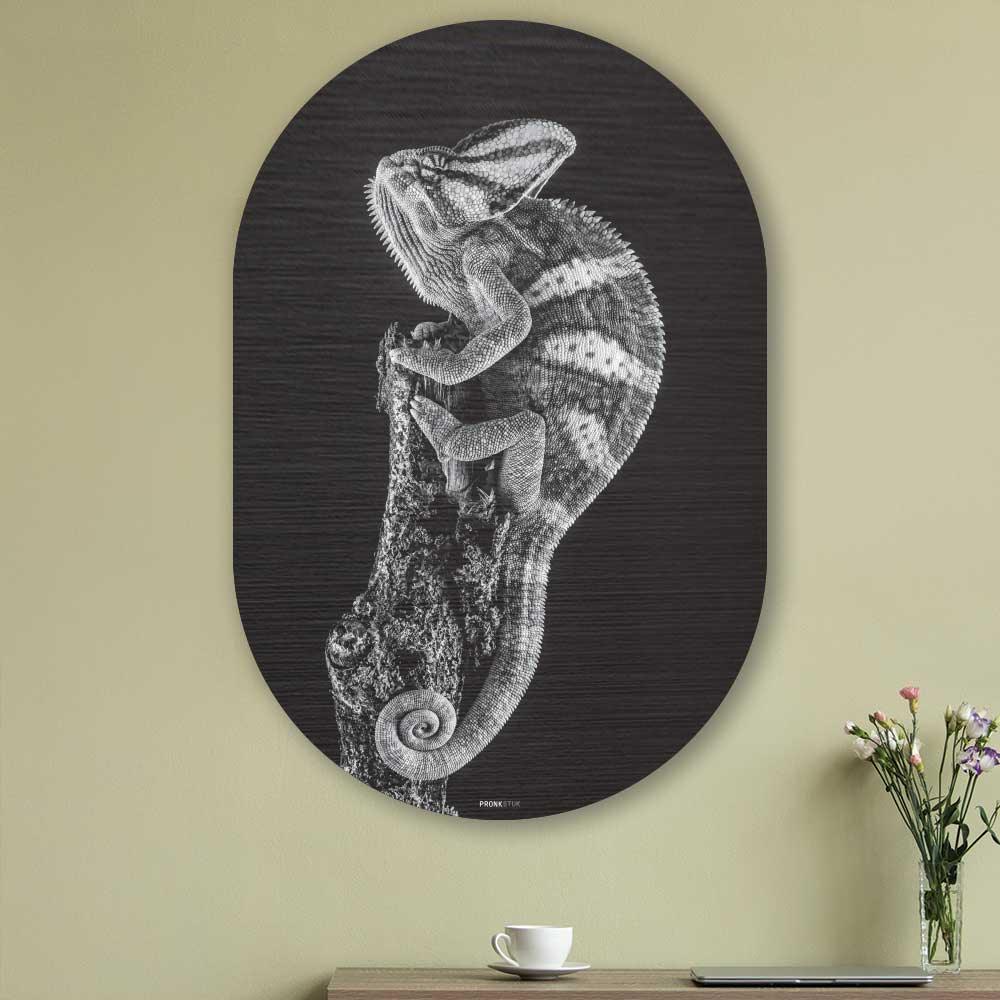 Chameleon - Schilderij kameleon Oval - Unieke kameleon wanddecoratie
