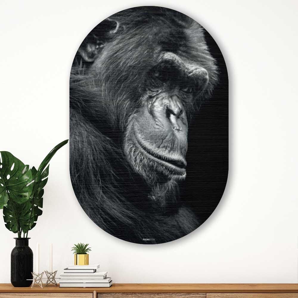 Champanzee - Schilderij Aap 
 Oval - Karaktervolle Aap Wanddecoratie