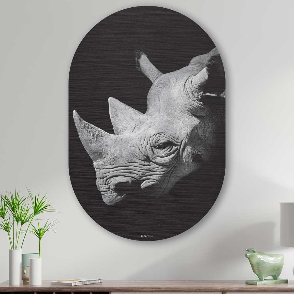 Rhino - Schilderij Neushoorn Oval - Stoer en unieke neushoorn wanddecoratie