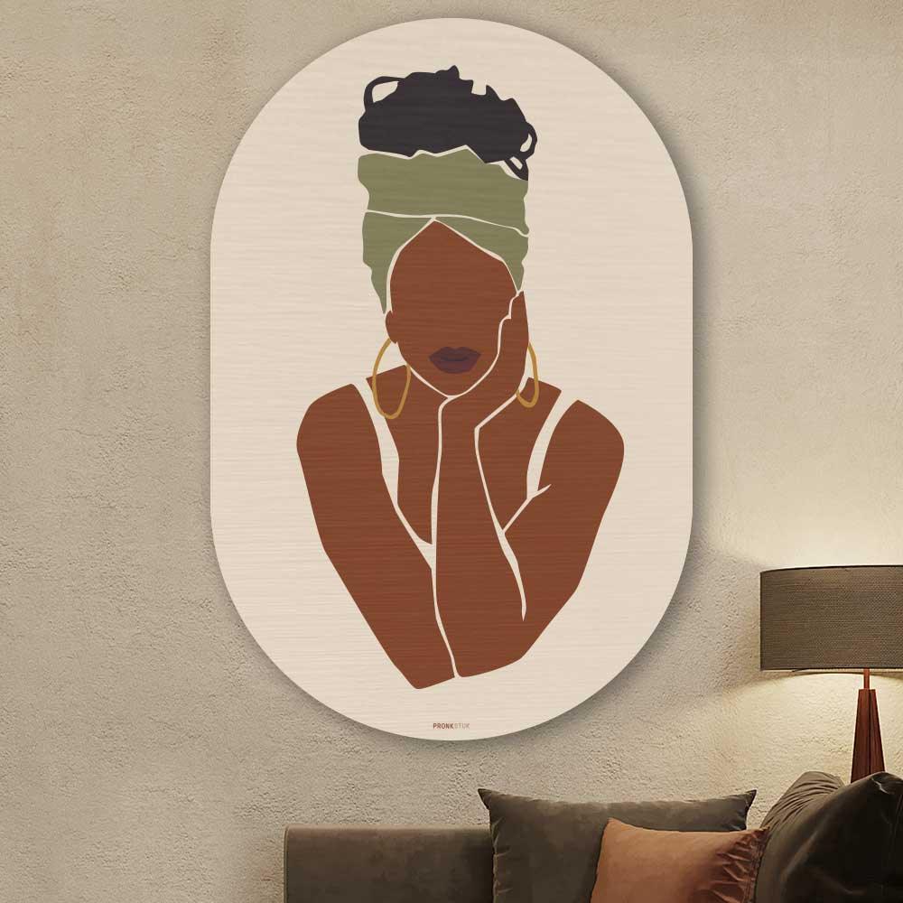 wanddecoratie kopen - African Woman Oval - Unieke wanddecoratie