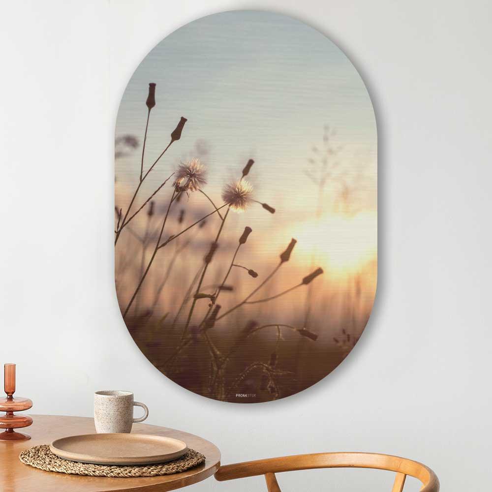 wanddecoratie kopen - Dandelion Sunset Oval - Unieke wanddecoratie