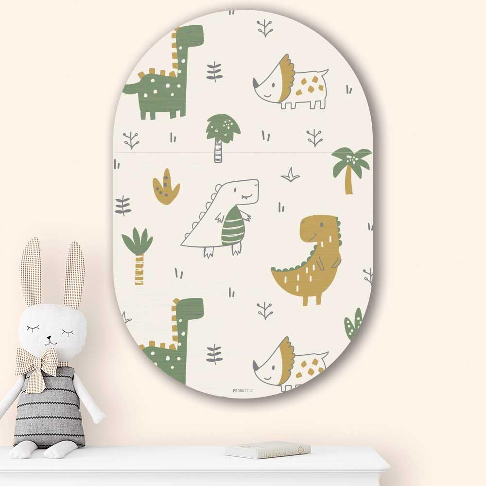 wanddecoratie kopen - Dino Fun Oval - Unieke wanddecoratie