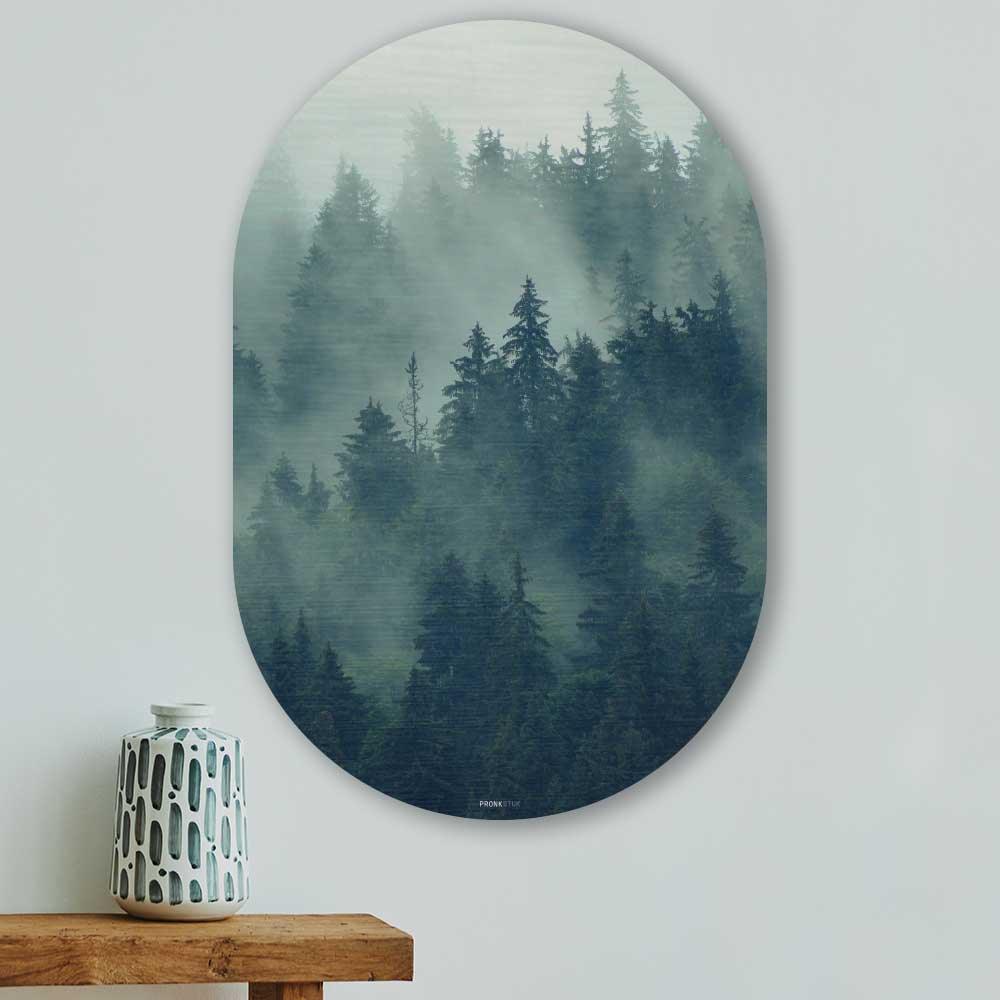 wanddecoratie kopen - Forest Fog Oval - Unieke wanddecoratie