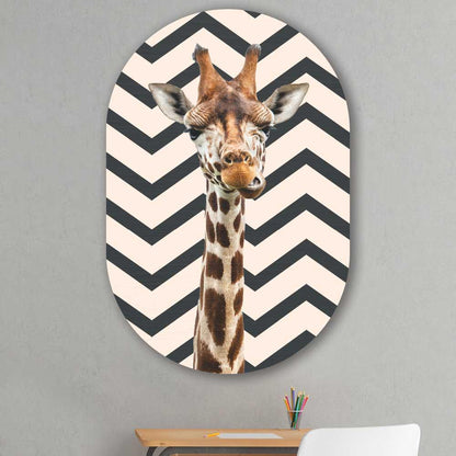 wanddecoratie kopen - Funny Giraffe Oval - Unieke wanddecoratie