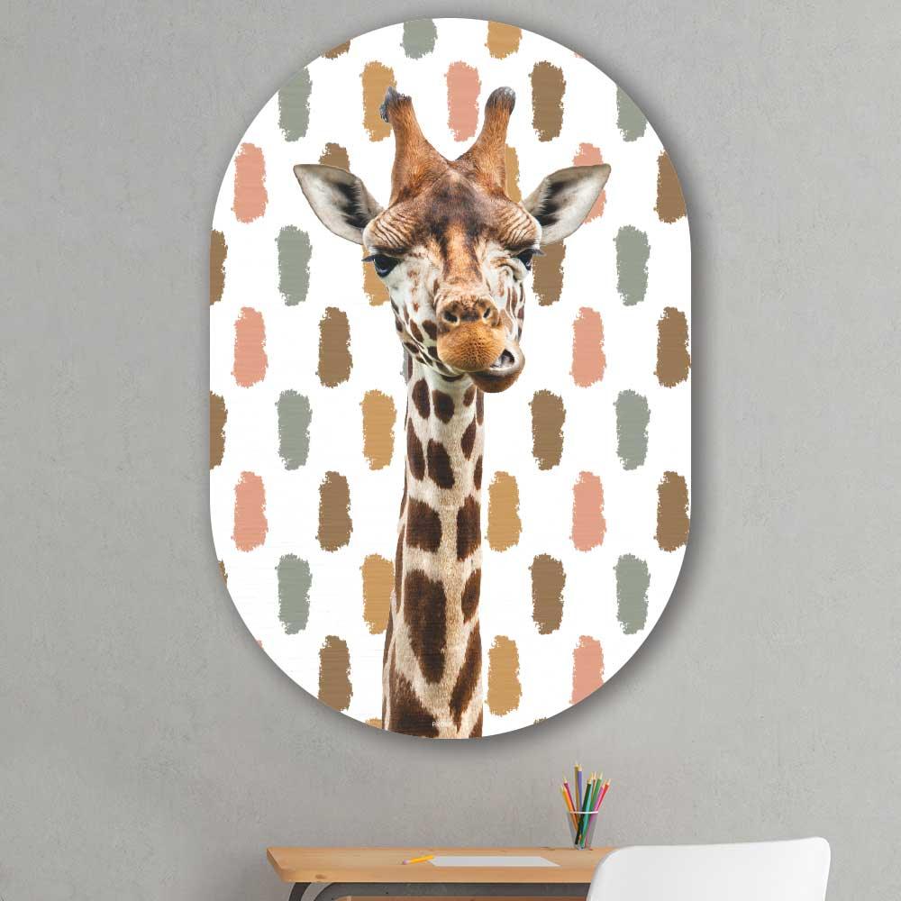 wanddecoratie kopen - Funny Giraffe Oval - Unieke wanddecoratie