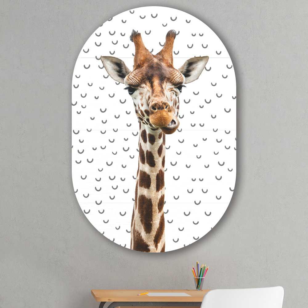 wanddecoratie kopen - Funny Giraffe Oval - Unieke wanddecoratie