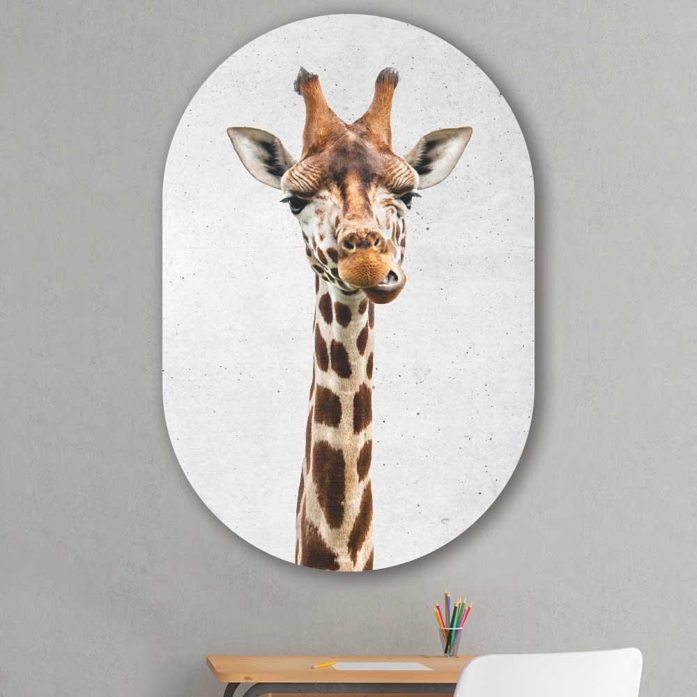 wanddecoratie kopen - Funny Giraffe Oval - Unieke wanddecoratie