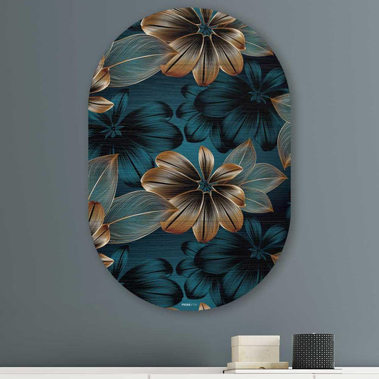 wanddecoratie kopen - Golden Flowers Oval - Unieke wanddecoratie