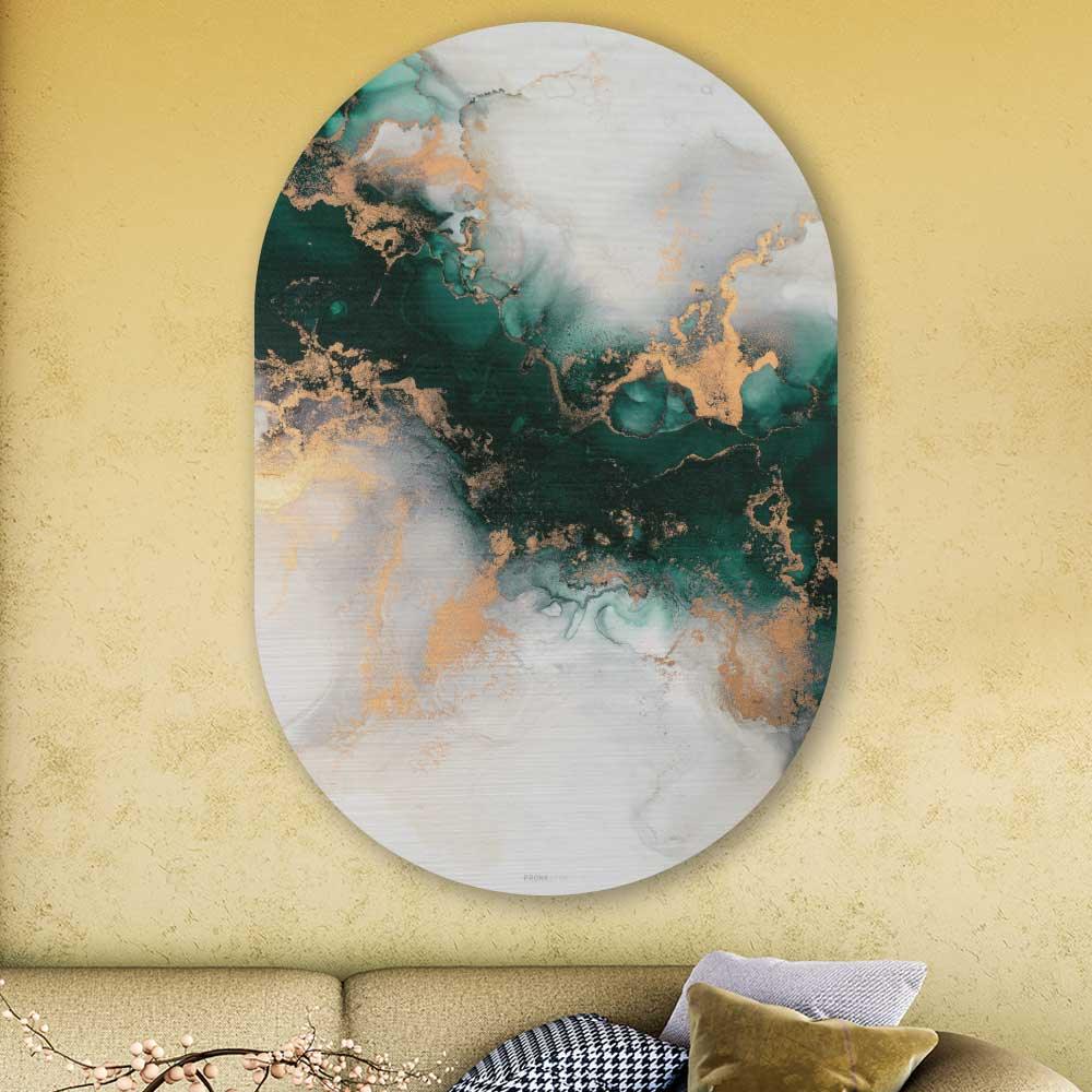 wanddecoratie kopen - Green Gold Marble Oval - Unieke wanddecoratie