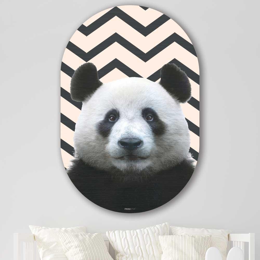 wanddecoratie kopen - Funny Panda Oval - Unieke wanddecoratie