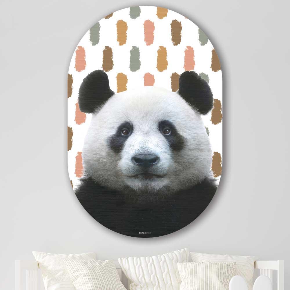 wanddecoratie kopen - Funny Panda Oval - Unieke wanddecoratie