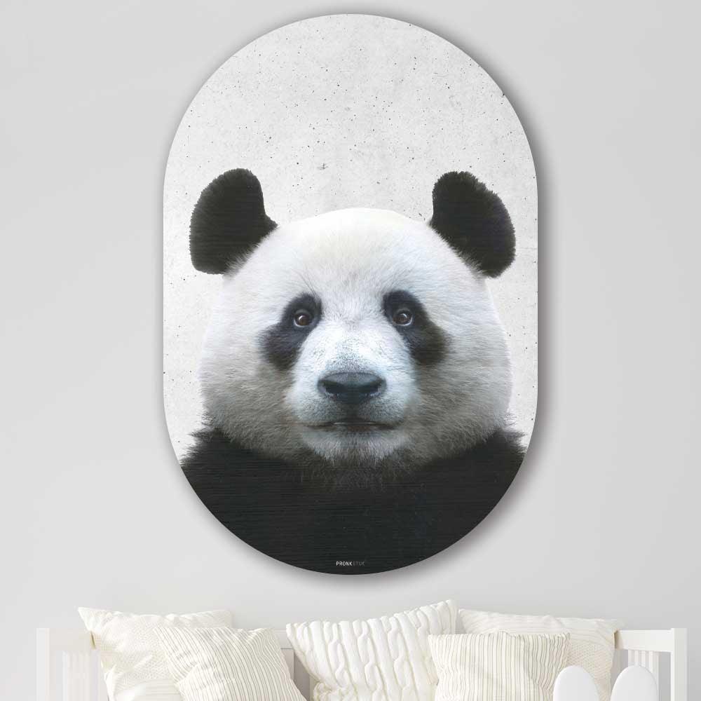 wanddecoratie kopen - Funny Panda Oval - Unieke wanddecoratie