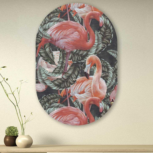 wanddecoratie kopen - Tropical Flamingo Oval - Unieke wanddecoratie