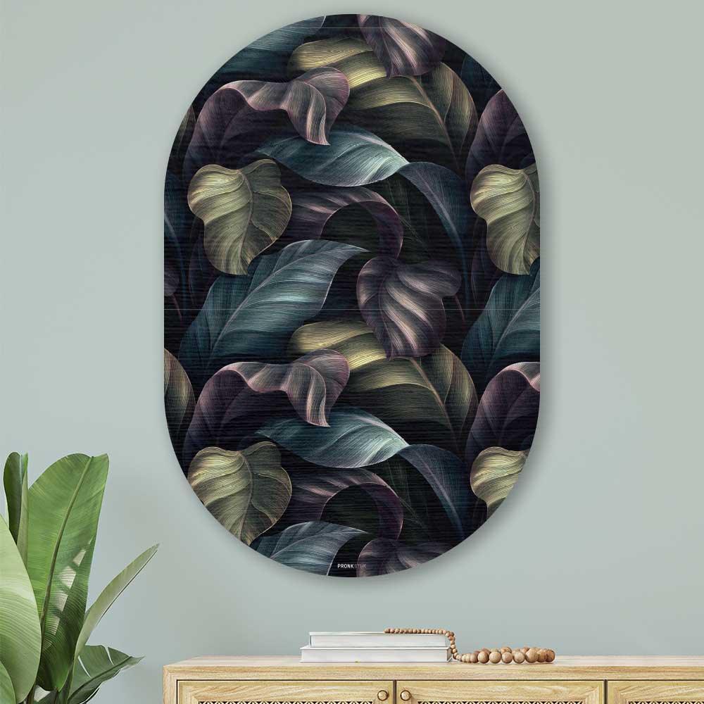 wanddecoratie kopen - Tropical Leaves Oval - Unieke wanddecoratie