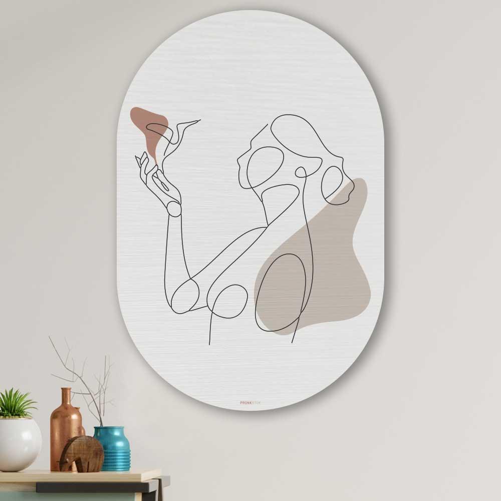 wanddecoratie kopen - Woman Holding Bird Oval - Unieke wanddecoratie