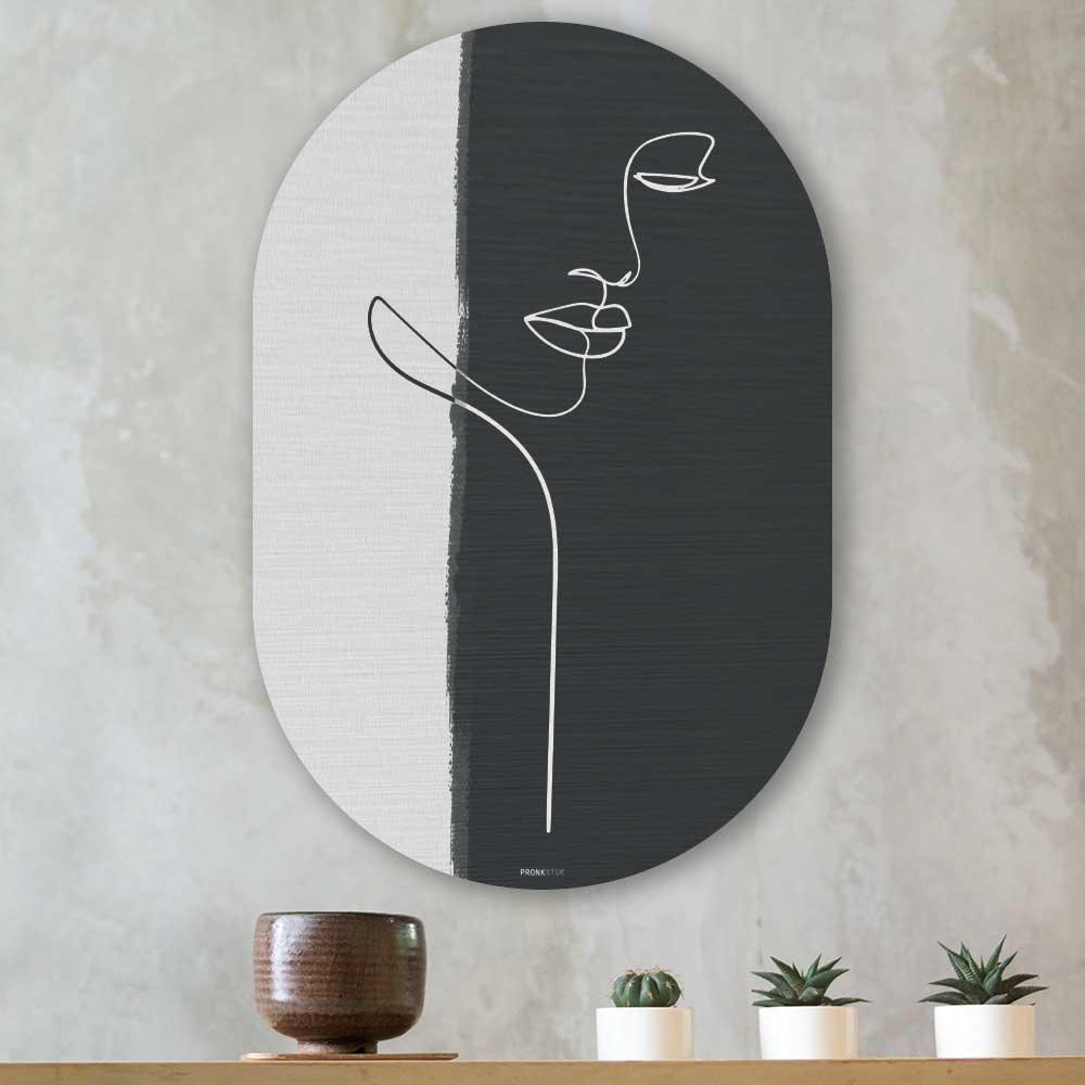 wanddecoratie kopen - Woman in One Line Oval - Unieke wanddecoratie