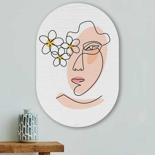 wanddecoratie kopen - Woman with flowers Oval - Unieke wanddecoratie